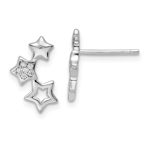 Sterling Silver Rhodium-plated Polished CZ Star Post Earrings-WBC-QE16482