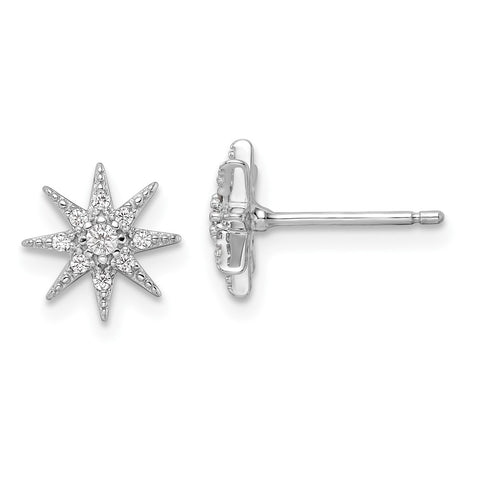 Sterling Silver Rhodium-plated Polished CZ Star Post Earrings-WBC-QE16485