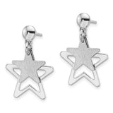 Sterling Silver Rhodium-plated Satin Star in Star Dangle Post Earrings-WBC-QE16487