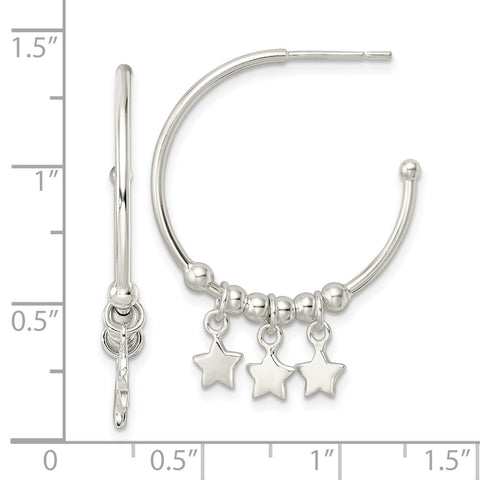 Sterling Silver Polished Star Dangle Circle Post Earrings-WBC-QE16488