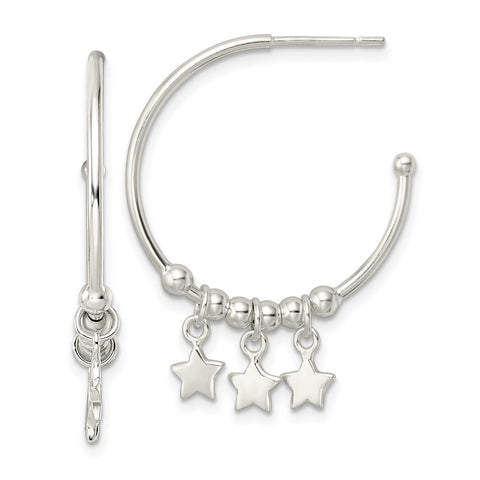 Sterling Silver Polished Star Dangle Circle Post Earrings-WBC-QE16488