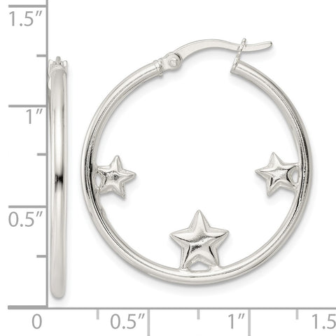 Sterling Silver Stars Round 1.5x30mm Hoop Earrings-WBC-QE16489