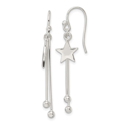 Sterling Silver Star and Bars Shepherd Hook Earrings-WBC-QE16490