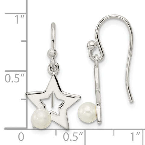 Sterling Silver Polished FWC Pearl Star Shepherd Hook Earrings-WBC-QE16491