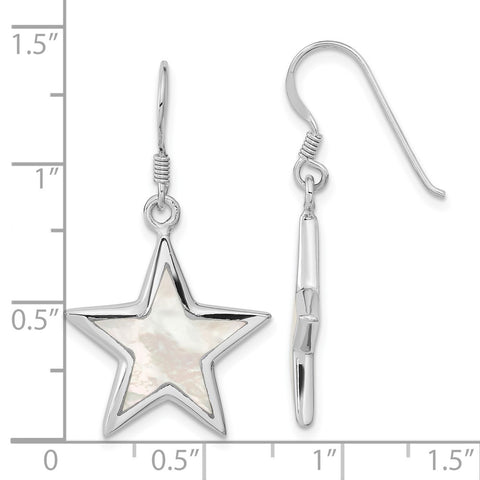 Sterling Silver Rhodium-plated Polished MOP Star Dangle Earrings-WBC-QE16492
