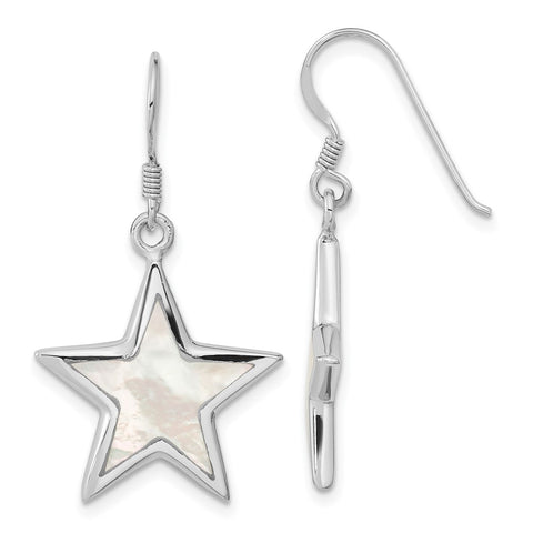 Sterling Silver Rhodium-plated Polished MOP Star Dangle Earrings-WBC-QE16492