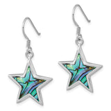 Sterling Silver Rhodium-plated Polished Abalone Star Dangle Earrings-WBC-QE16493