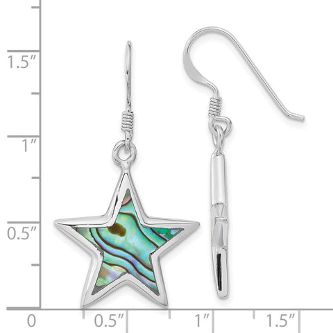 Sterling Silver Rhodium-plated Polished Abalone Star Dangle Earrings-WBC-QE16493