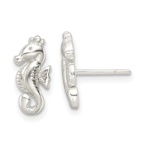 Sterling Silver Polished Seahorse Post Earrings-WBC-QE16495
