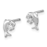 Sterling Silver Rhodium-plated CZ Dolphin Post Earrings-WBC-QE16496