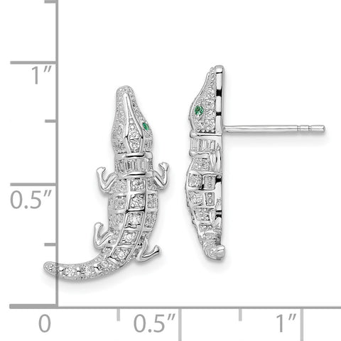 Sterling Silver Rhodium-plated Polished CZ Alligator Post Earrings-WBC-QE16502