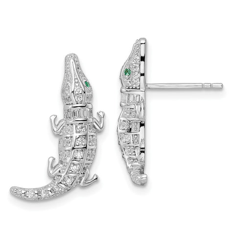 Sterling Silver Rhodium-plated Polished CZ Alligator Post Earrings-WBC-QE16502
