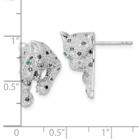 Sterling Silver Rhodium-plated Polished CZ Cheetah Post Earrings-WBC-QE16503