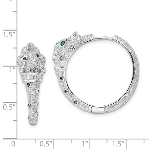 Sterling Silver Rhodium-plated Polished CZ Cheetah Hinged Hoop Earrings-WBC-QE16505