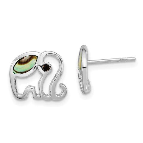 Sterling Silver RH-plated Abalone Elephant Post Earrings-WBC-QE16506