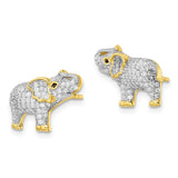 Sterling Silver Rhodium-plated Gold Tone CZ Elephant Post Earrings-WBC-QE16507