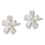 Sterling Silver Rhodium-Plated Polished MOP Flower Post Earrings-WBC-QE16511