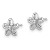 Sterling Silver Rhodium-plated CZ Center Flower Post Earrings-WBC-QE16512
