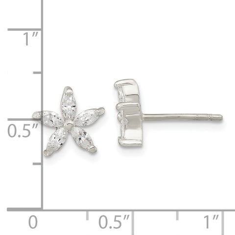 Sterling Silver Polished CZ Flower Post Earrings-WBC-QE16513