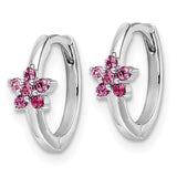 Sterling Silver Rhodium-plated Polished Dark Pink CZ Earrings-WBC-QE16514
