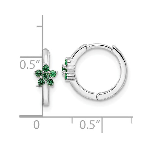 Sterling Silver Rhodium-plated Polished Green CZ Earrings-WBC-QE16515