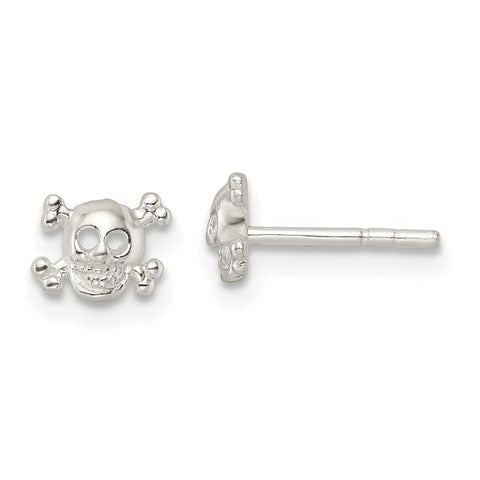 Sterling Silver Polished Skull and Crossbones Post Earrings-WBC-QE16520