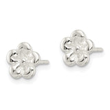 Sterling Silver Polished Flower Post Earrings-WBC-QE16523