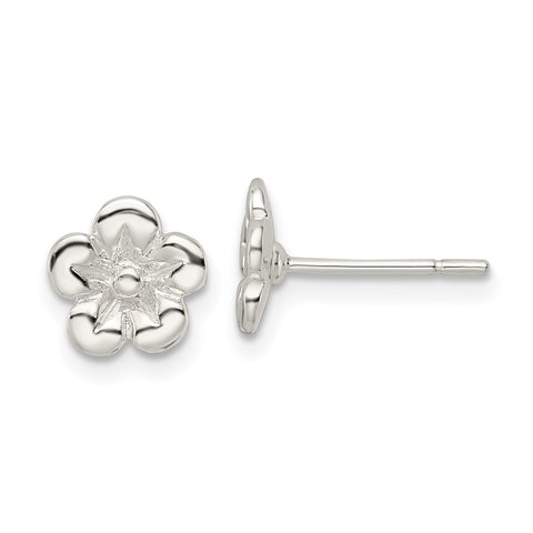 Sterling Silver Polished Flower Post Earrings-WBC-QE16523