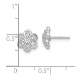 Sterling Silver Rhodium-plated CZ Flower Post Earrings-WBC-QE16524