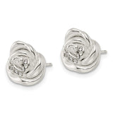 Sterling Silver Polished & Lasered Crystal Rose Post Earrings-WBC-QE16529