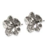 Sterling Silver Oxidized Peacock Flower Post Earrings-WBC-QE16532