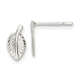 Sterling Silver Polished Tiny Leaf Post Earrings-WBC-QE16536