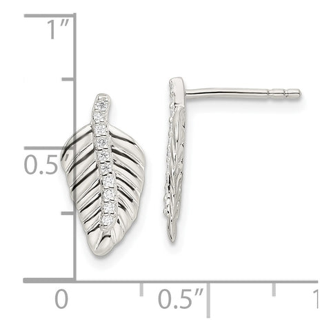 Sterling Silver CZ Leaf Post Earrings-WBC-QE16537