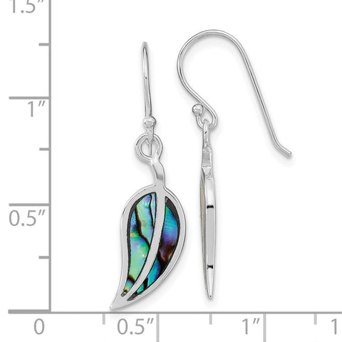 Sterling Silver RH-plated Abalone Leaf Shephard Hook Earrings-WBC-QE16539