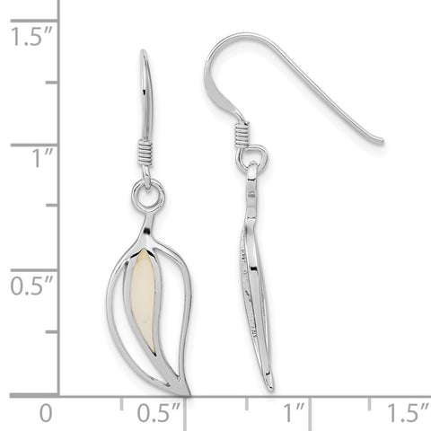 Sterling Silver Rhodium-plated Polished MOP Leaf Shepherds Hook Earrings-WBC-QE16546