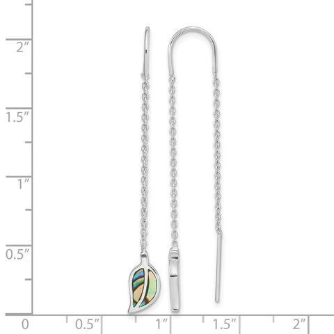 Sterling Silver Rhodium-plated Polished Abalone Leaf Threaded Earrings-WBC-QE16547