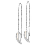 Sterling Silver Rhodium-plated Polished MOP Leaf Threaded Earrings-WBC-QE16548