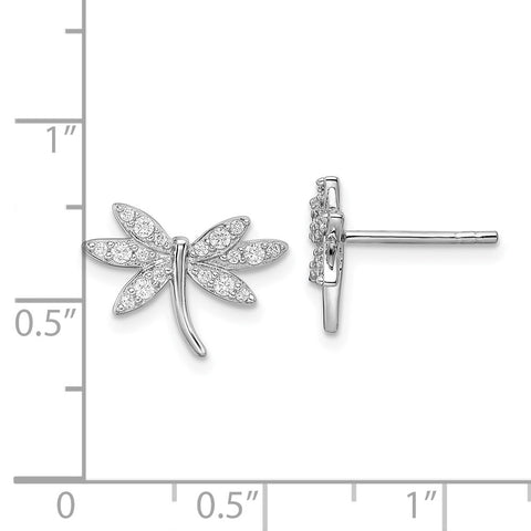 Sterling Silver Rhodium-plated CZ Dragonfly Post Earrings-WBC-QE16549