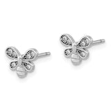 Sterling Silver Rhodium-plated CZ Butterfly Post Earrings-WBC-QE16554