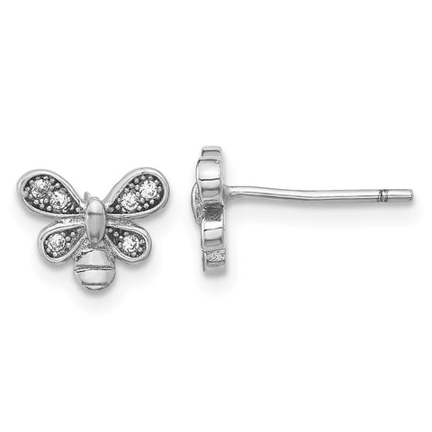 Sterling Silver Rhodium-plated CZ Butterfly Post Earrings-WBC-QE16554