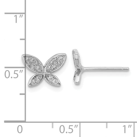 Sterling Silver Rhodium-plated CZ Butterfly Post Earrings-WBC-QE16559