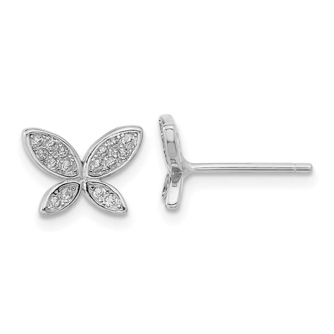 Sterling Silver Rhodium-plated CZ Butterfly Post Earrings-WBC-QE16559