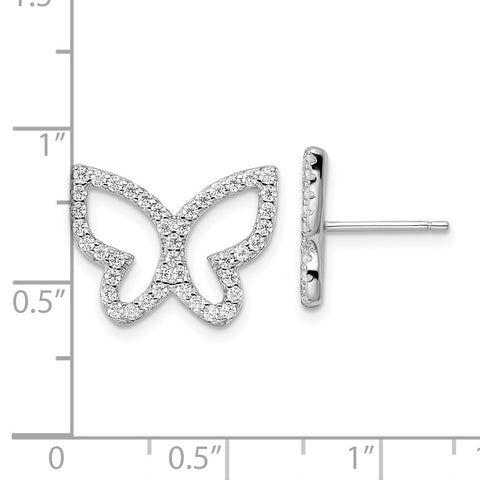 Sterling Silver Rhodium-plated Polished CZ Open Butterfly Post Earrings-WBC-QE16562