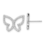 Sterling Silver Rhodium-plated Polished CZ Open Butterfly Post Earrings-WBC-QE16562