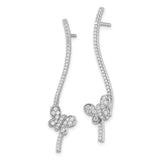 Sterling Silver Rhodium-plated CZ Dangle Bar Butterfly Post Earrings-WBC-QE16565