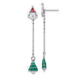 Sterling Silver RH-plated Enameled Crystal Santa/Tree Post Earrings-WBC-QE16568