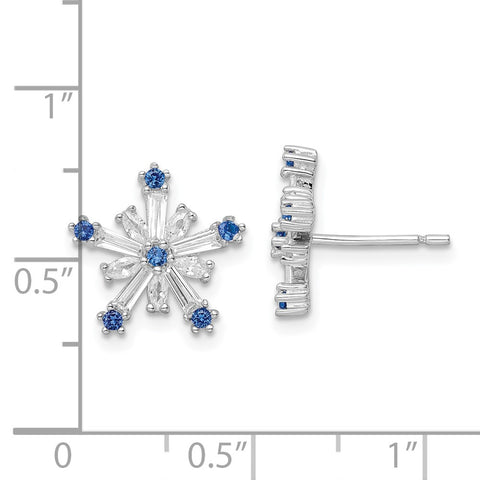Sterling Silver Rhodium-plated Polished Blue & White CZ Snowflake Post Earr-WBC-QE16569