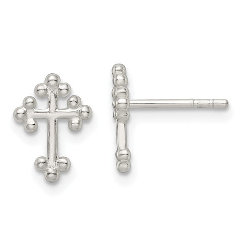 Sterling Silver Polished Cross Post Earrings-WBC-QE16572