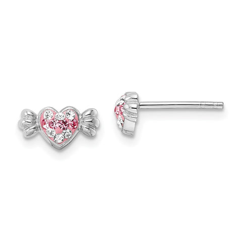 Sterling Silver Rhodium-plated Pink Preciosa Crystal Heart Candy Earrings-WBC-QE16591
