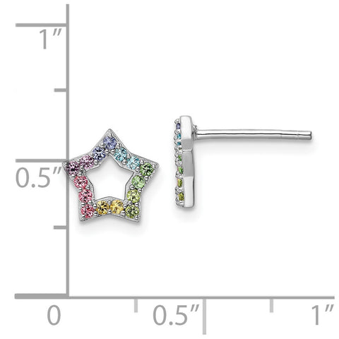Sterling Silver Rhodium-plated Rainbow Nano Crystal Star Post Earrings-WBC-QE16598